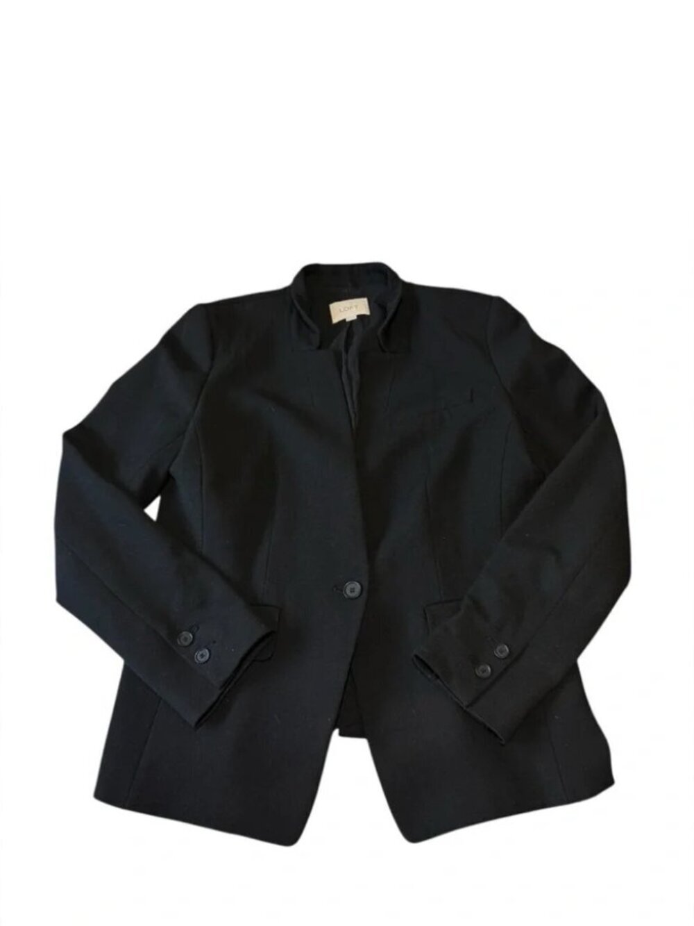 LOFT - Black Open-Front Blazer Jacket Size 8 | Classic Tailored Career Workwear - Picture 5 of 8